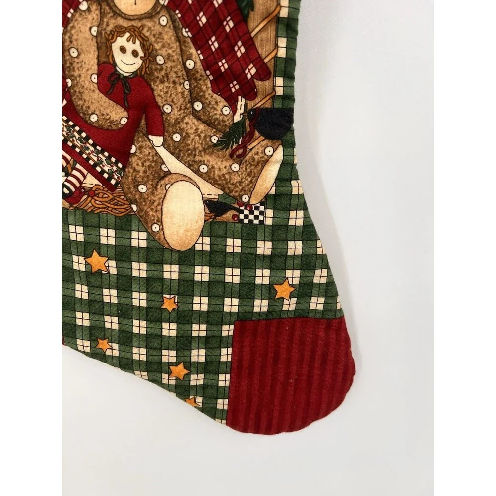 Handsewn Plaid Teddy Bear Christmas Stocking Doll Drum Country Cottagecore
